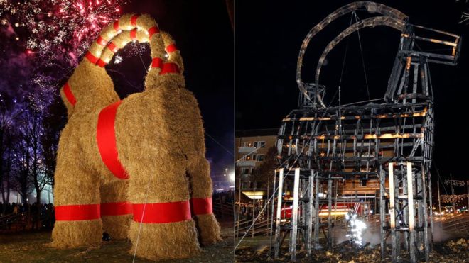 У Швеції знову спалили різдвяного козла Поштівка